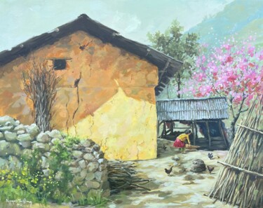 Pintura titulada "Nắng chiều vùng cao…" por Thi Dung Nguyen, Obra de arte original, Acrílico