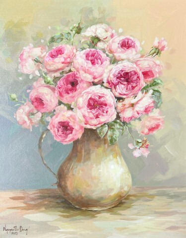 Pintura intitulada "Lọ hoa hồng ("A vas…" por Thi Dung Nguyen, Obras de arte originais, Acrílico