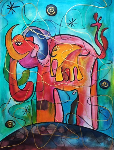 Schilderij getiteld "Torneranno gli elef…" door Thia Path, Origineel Kunstwerk, Olie