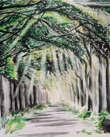 Pintura intitulada "Forêt" por Thibault Blandel, Obras de arte originais, Aquarela