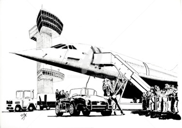 Dibujo titulada "Concorde JFK" por Thibault Cernaix, Obra de arte original, Tinta