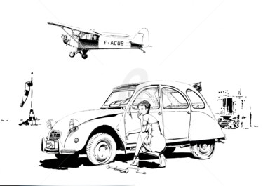 Drawing titled "Piper CUB" by Thibault Cernaix, Original Artwork, Ink