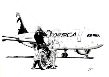 Tekening getiteld "Air Corsica" door Thibault Cernaix, Origineel Kunstwerk, Inkt