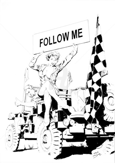 「Follow me」というタイトルの描画 Thibault Cernaixによって, オリジナルのアートワーク, インク