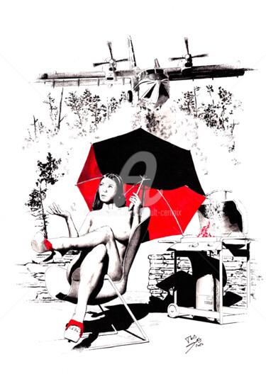 Tekening getiteld "Rain is coming" door Thibault Cernaix, Origineel Kunstwerk, Inkt