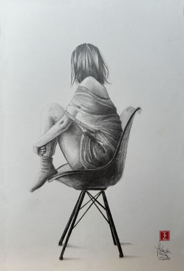 Drawing titled "Fille attendant un…" by Thibault Zuccari, Original Artwork, Graphite