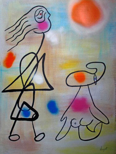 Schilderij getiteld "Femmes devant le so…" door Thierry Angot, Origineel Kunstwerk, Acryl