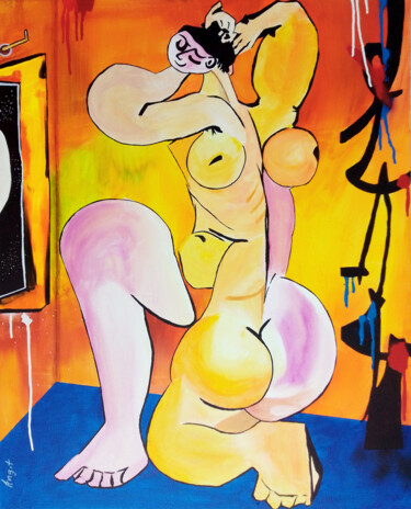 Картина под названием "Nu devant son miroir" - Thierry Angot, Подлинное произведение искусства, Акрил Установлен на Деревянн…