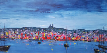 Painting titled "Nuit sur Marseille" by Thierry Chauvelot, Original Artwork, Acrylic Mounted on Wood Stretcher frame
