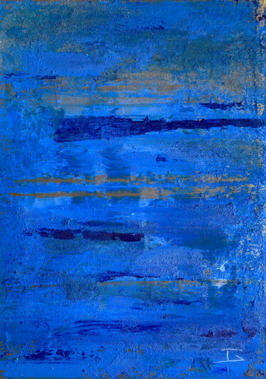 Ζωγραφική με τίτλο "Bleu & Or #10" από Thierry Courteau, Αυθεντικά έργα τέχνης, Ακρυλικό Τοποθετήθηκε στο Ξύλινο φορείο σκελ…