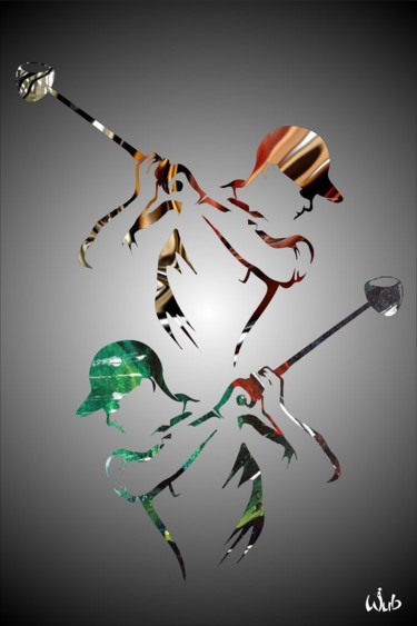 Digitale Kunst mit dem Titel "Double golfeur" von Wub, Original-Kunstwerk, Digitale Malerei