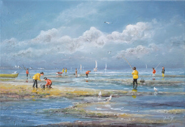 Malerei mit dem Titel "Pêche à marée basse" von Thierry Jacquiot, Original-Kunstwerk, Acryl