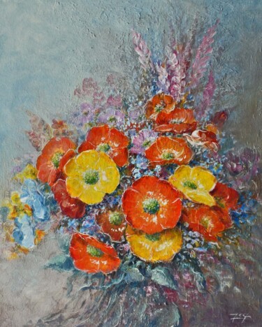Malerei mit dem Titel "Bouquet d'été" von Thierry Jacquiot, Original-Kunstwerk, Acryl