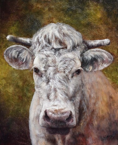 Malerei mit dem Titel "Portrait de vache" von Thierry Jacquiot, Original-Kunstwerk, Öl