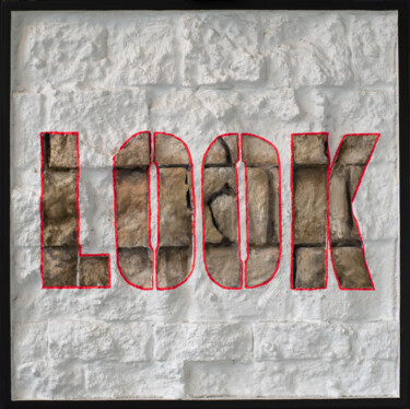 제목이 "LOOK"인 조형물 Thierry Legrand (ziiart)로, 원작, 수지 목재 패널에 장착됨