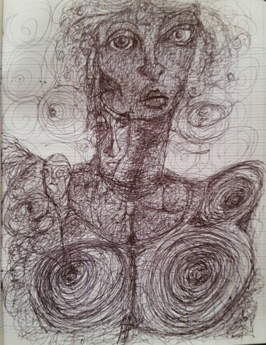 "Psychadelic woman" başlıklı Resim Thierry Pujalte tarafından, Orijinal sanat, Tükenmez kalem
