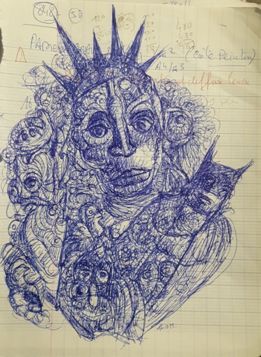 Drawing titled "Liberty-Batman" by Thierry Pujalte, Original Artwork, Ballpoint pen