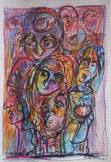 Dessin intitulée "" les marchandes "" par Thierry Pujalte, Œuvre d'art originale, Stylo gel