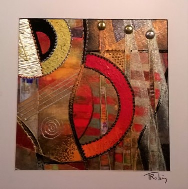 Collages titled "Abstraction colorée…" by Thierry Robin, Original Artwork, Collages Mounted on Cardboard