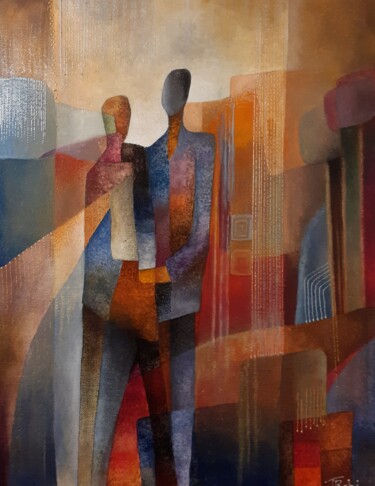 "La rencontre" başlıklı Tablo Thierry Robin tarafından, Orijinal sanat, Guaş boya Ahşap Sedye çerçevesi üzerine monte edilmiş