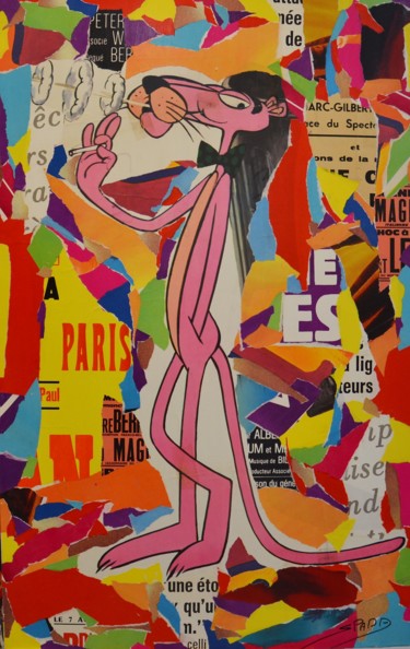 Pintura titulada "Pink Panther" por Thierry Spada, Obra de arte original, Collages