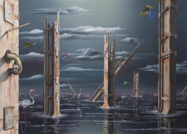 제목이 "La paix (Sous bague…"인 미술작품 Thierry Van Quickenborne로, 원작, 기름 나무 들것 프레임에 장착됨