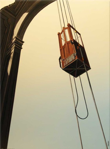 Painting titled "L'ascenseur" by Thierry Van Quickenborne, Original Artwork, Oil