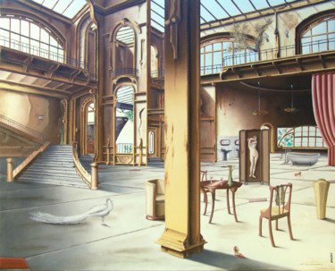 绘画 标题为“Le paravent, encadr…” 由Thierry Van Quickenborne, 原创艺术品, 油 安装在木质担架架上