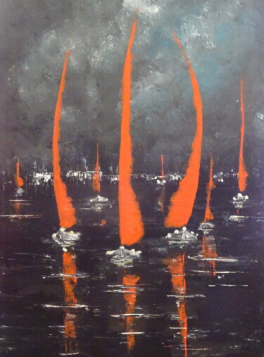 Peinture intitulée ""Sortie en mer de n…" par Thierry Vaultier, Œuvre d'art originale, Acrylique