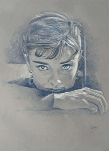 「Audrey Hepburn indi…」というタイトルの描画 Thierry Villersによって, オリジナルのアートワーク, 鉛筆