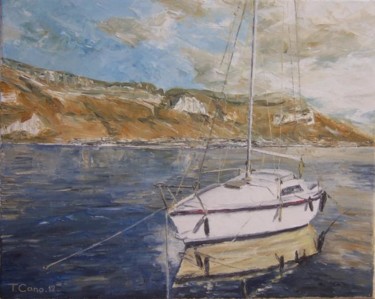 Peinture intitulée "Bateau amarré sur l…" par Thierry Cano, Œuvre d'art originale, Huile