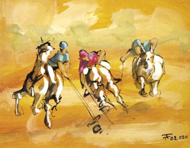 Drawing titled "Polo 7" by Thierry Faure, Original Artwork, Gouache