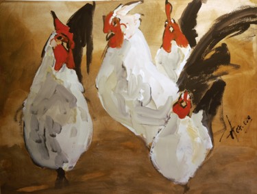 Zeichnungen mit dem Titel "Etude-coq-20-72" von Thierry Faure, Original-Kunstwerk, Gouache