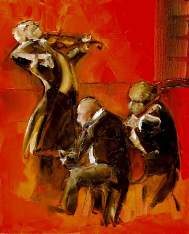 Schilderij getiteld "Trio à cordes" door Thierry Faure, Origineel Kunstwerk, Olie Gemonteerd op Frame voor houten brancard