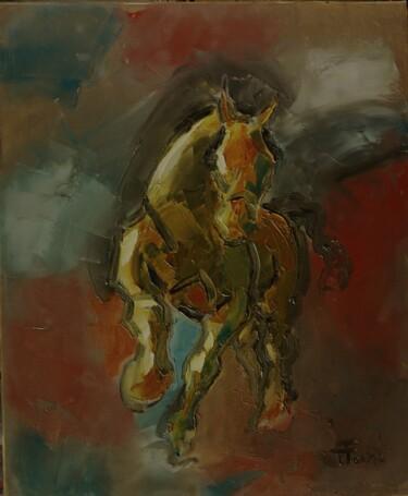 Painting titled "Attention j'arrive !" by Thierry Faure, Original Artwork, Oil Mounted on Wood Stretcher frame