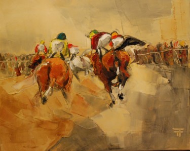 Painting titled "Groupe-de-dos-" by Thierry Faure, Original Artwork, Oil Mounted on Wood Stretcher frame