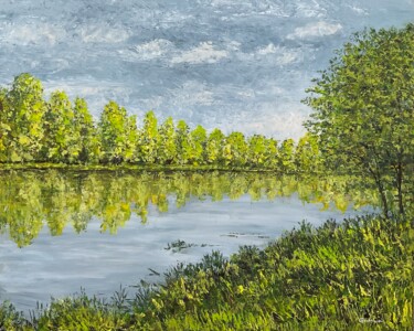 Painting titled "Reflets sur la Saôn…" by Thierry Gautheron, Original Artwork, Acrylic Mounted on Wood Stretcher frame
