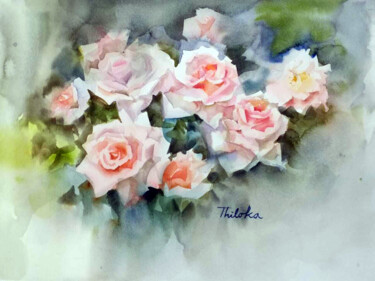 Painting titled "Lovelies" by Thiloka Kariyapperuma, Original Artwork, Watercolor Mounted on Glass