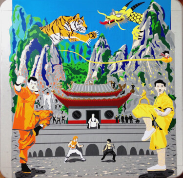 Коллажи под названием "Shaolin VS Wu Tang" - Thomas Alabert, Подлинное произведение искусства, Клейкая лента