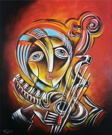 Painting titled "Music of Love #940" by Thomas Lange, Original Artwork, Oil Mounted on Wood Stretcher frame