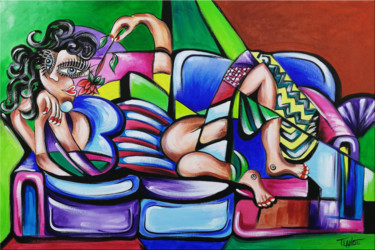 Painting titled "Chillout Woman #989" by Thomas Lange, Original Artwork, Oil Mounted on Wood Stretcher frame