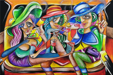 Painting titled "Women Chillout #M1" by Thomas Lange, Original Artwork, Oil Mounted on Wood Stretcher frame