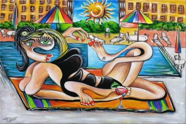 Pintura intitulada "Woman Chillout #M30" por Thomas Lange, Obras de arte originais, Acrílico Montado em Armação em madeira