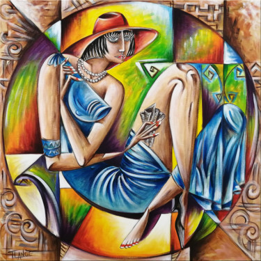 Painting titled "Woman Chillout #M51" by Thomas Lange, Original Artwork, Acrylic Mounted on Wood Stretcher frame