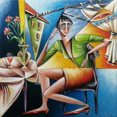 Peinture intitulée "Woman Chillout #M200" par Thomas Lange, Œuvre d'art originale, Huile Monté sur Châssis en bois