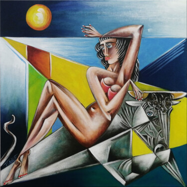 Malerei mit dem Titel "Woman Chillout #M208" von Thomas Lange, Original-Kunstwerk, Öl