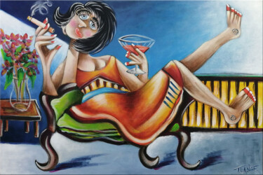 Картина под названием "Woman Chillout #M210" - Thomas Lange, Подлинное произведение искусства, Масло Установлен на Деревянна…