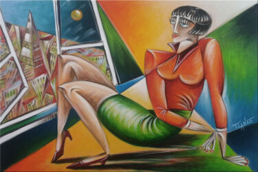 Painting titled "Woman Chillout #M214" by Thomas Lange, Original Artwork, Oil