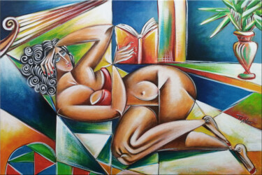 Pintura intitulada "Woman Chillout #M254" por Thomas Lange, Obras de arte originais, Óleo Montado em Armação em madeira