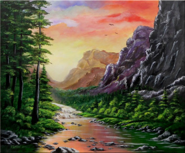 Painting titled "Mountain River" by Thomas Lange, Original Artwork, Oil